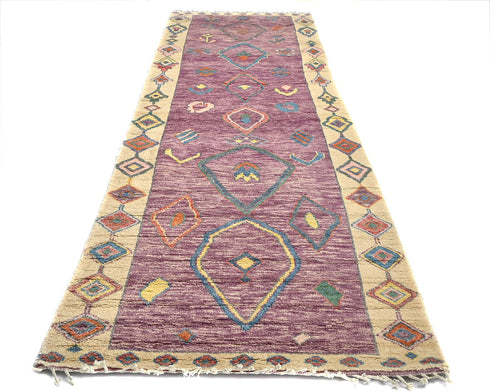13 Feet Moroccan Purple Hand Woven Wool Runner Rug